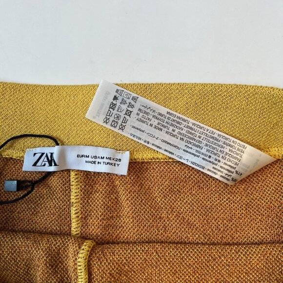 NWOT ZARA 70s Boho Hippie Knit High-Waist Flare Pants – Mustard Rust Geometric - Picture 13 of 16